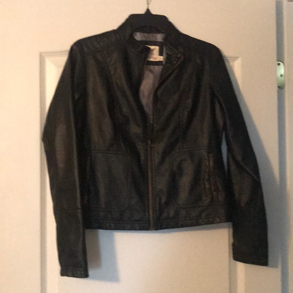 faded glory black leather jacket size small